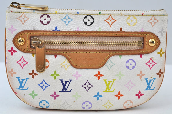 Auth Louis Vuitton Monogram Multicolor Pochette MM Coin Purse M60028 White K9797