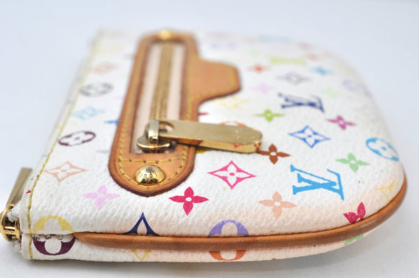 Auth Louis Vuitton Monogram Multicolor Pochette MM Coin Purse M60028 White K9797
