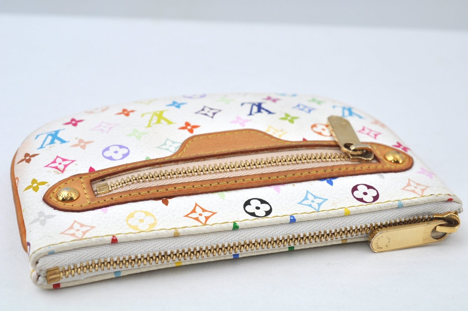 Auth Louis Vuitton Monogram Multicolor Pochette MM Coin Purse M60028 White K9797