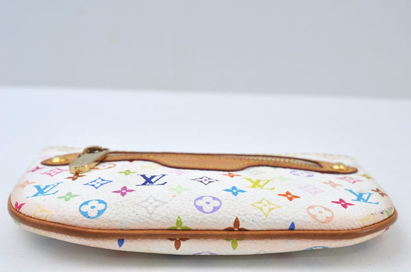 Auth Louis Vuitton Monogram Multicolor Pochette MM Coin Purse M60028 White K9797