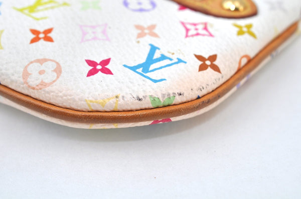 Auth Louis Vuitton Monogram Multicolor Pochette MM Coin Purse M60028 White K9797