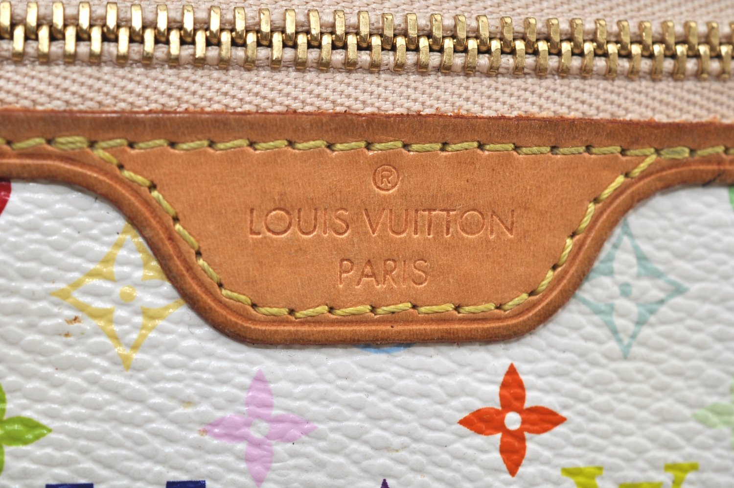 Auth Louis Vuitton Monogram Multicolor Pochette MM Coin Purse M60028 White K9797