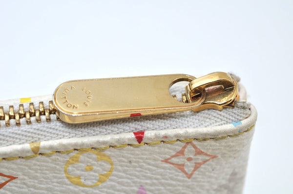 Auth Louis Vuitton Monogram Multicolor Pochette MM Coin Purse M60028 White K9797