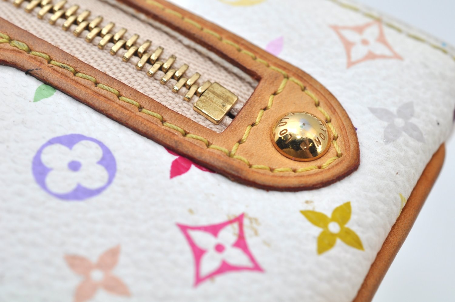 Auth Louis Vuitton Monogram Multicolor Pochette MM Coin Purse M60028 White K9797
