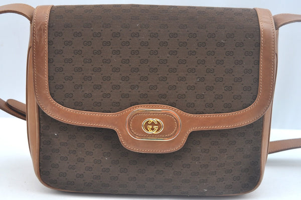 Authentic GUCCI Micro GG Canvas Leather Shoulder Cross Body Bag Brown Junk K9804