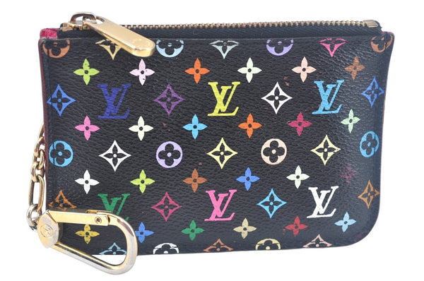 Authentic Louis Vuitton Monogram Multicolor Pochette Cles Black Coin Purse K9807