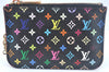 Authentic Louis Vuitton Monogram Multicolor Pochette Cles Black Coin Purse K9807