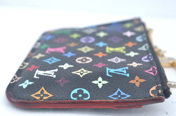 Authentic Louis Vuitton Monogram Multicolor Pochette Cles Black Coin Purse K9807