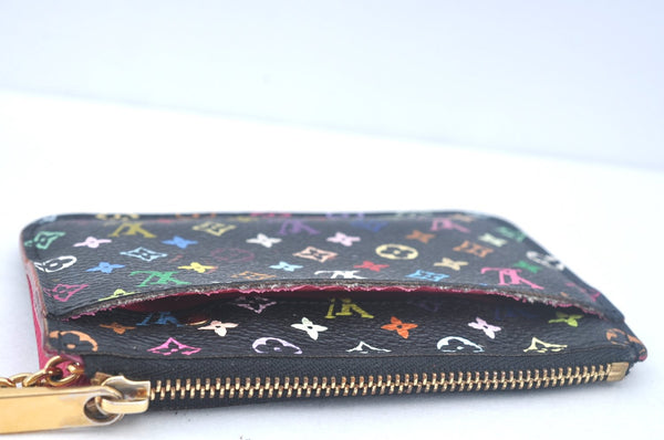 Authentic Louis Vuitton Monogram Multicolor Pochette Cles Black Coin Purse K9807