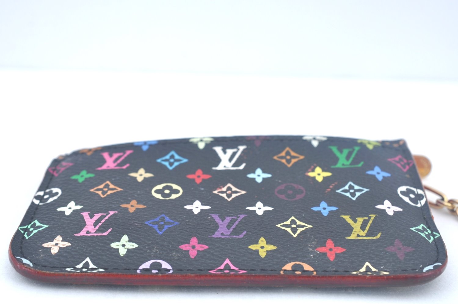 Authentic Louis Vuitton Monogram Multicolor Pochette Cles Black Coin Purse K9807