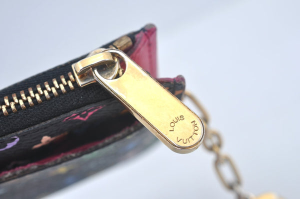 Authentic Louis Vuitton Monogram Multicolor Pochette Cles Black Coin Purse K9807