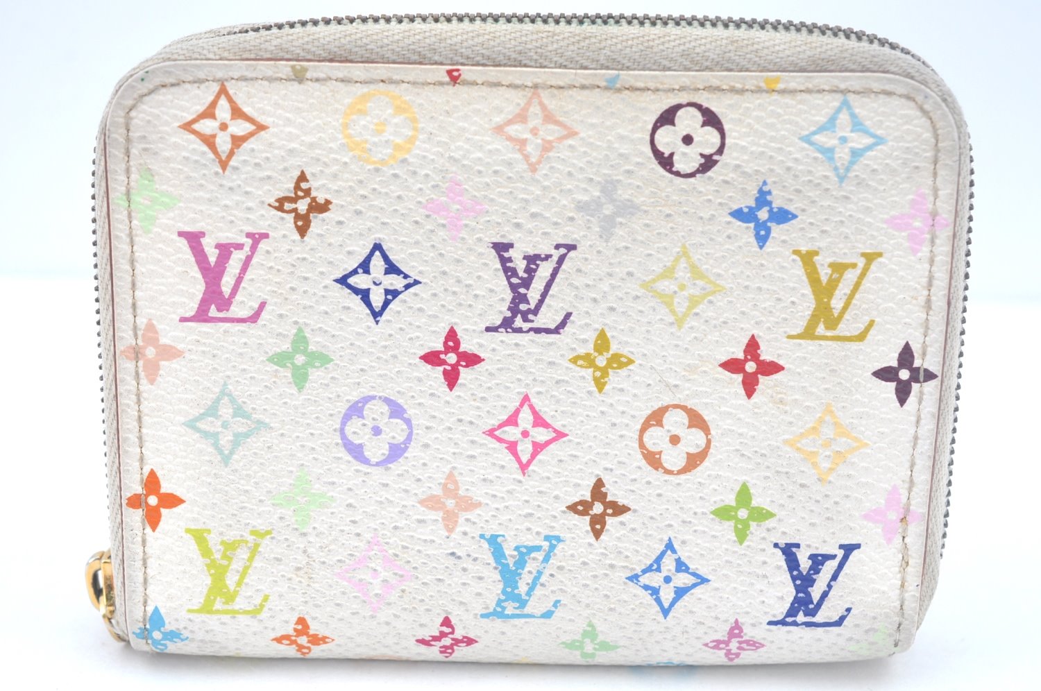 Authentic Louis Vuitton Monogram Multicolor Zippy Coin Purse M93741 White K9810