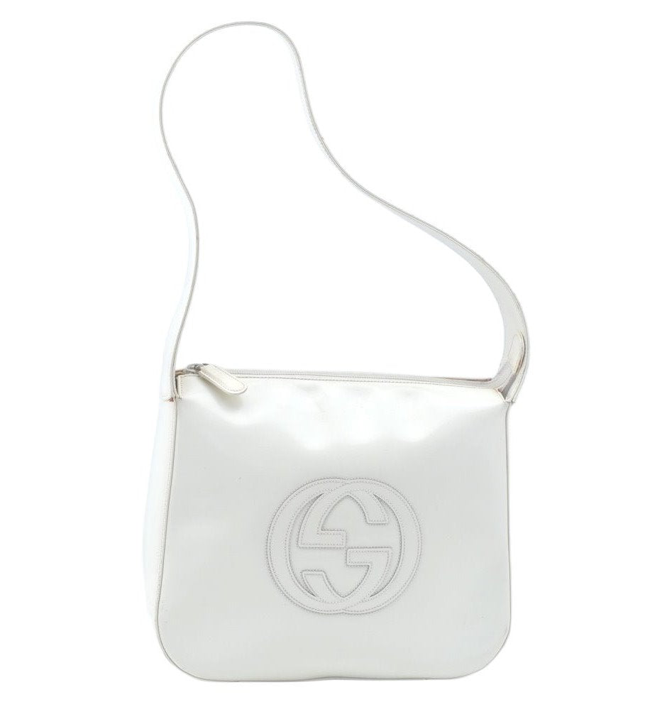 Authentic GUCCI Vintage Shoulder Bag Purse Leather White Junk K9815