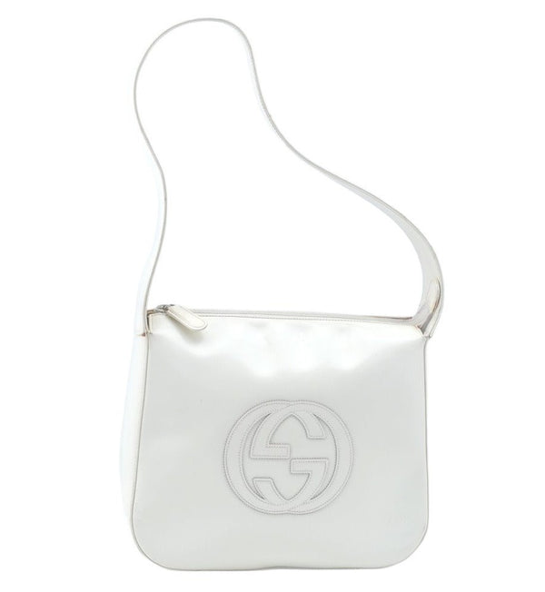 Authentic GUCCI Vintage Shoulder Bag Purse Leather White Junk K9815