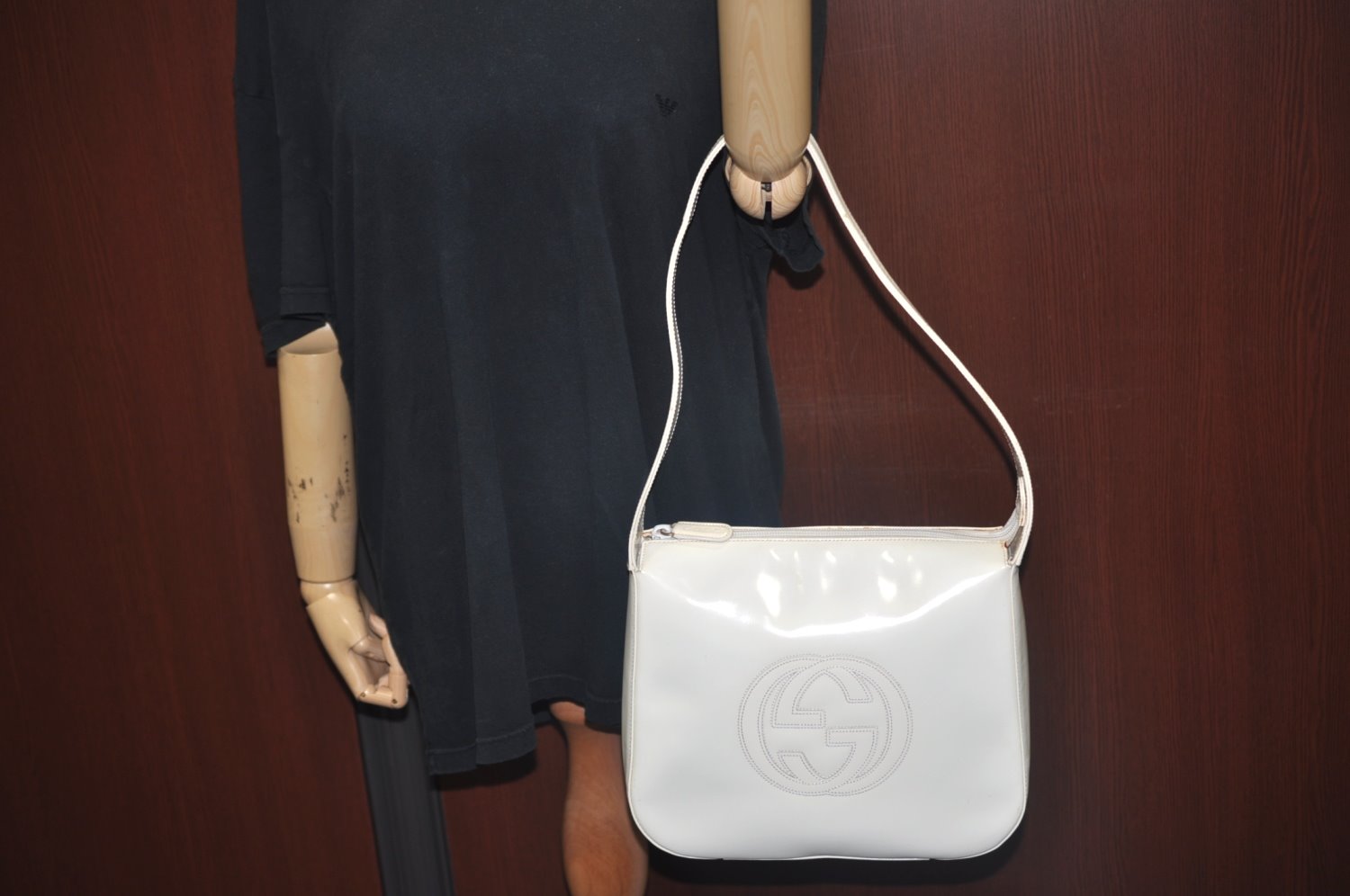 Authentic GUCCI Vintage Shoulder Bag Purse Leather White Junk K9815