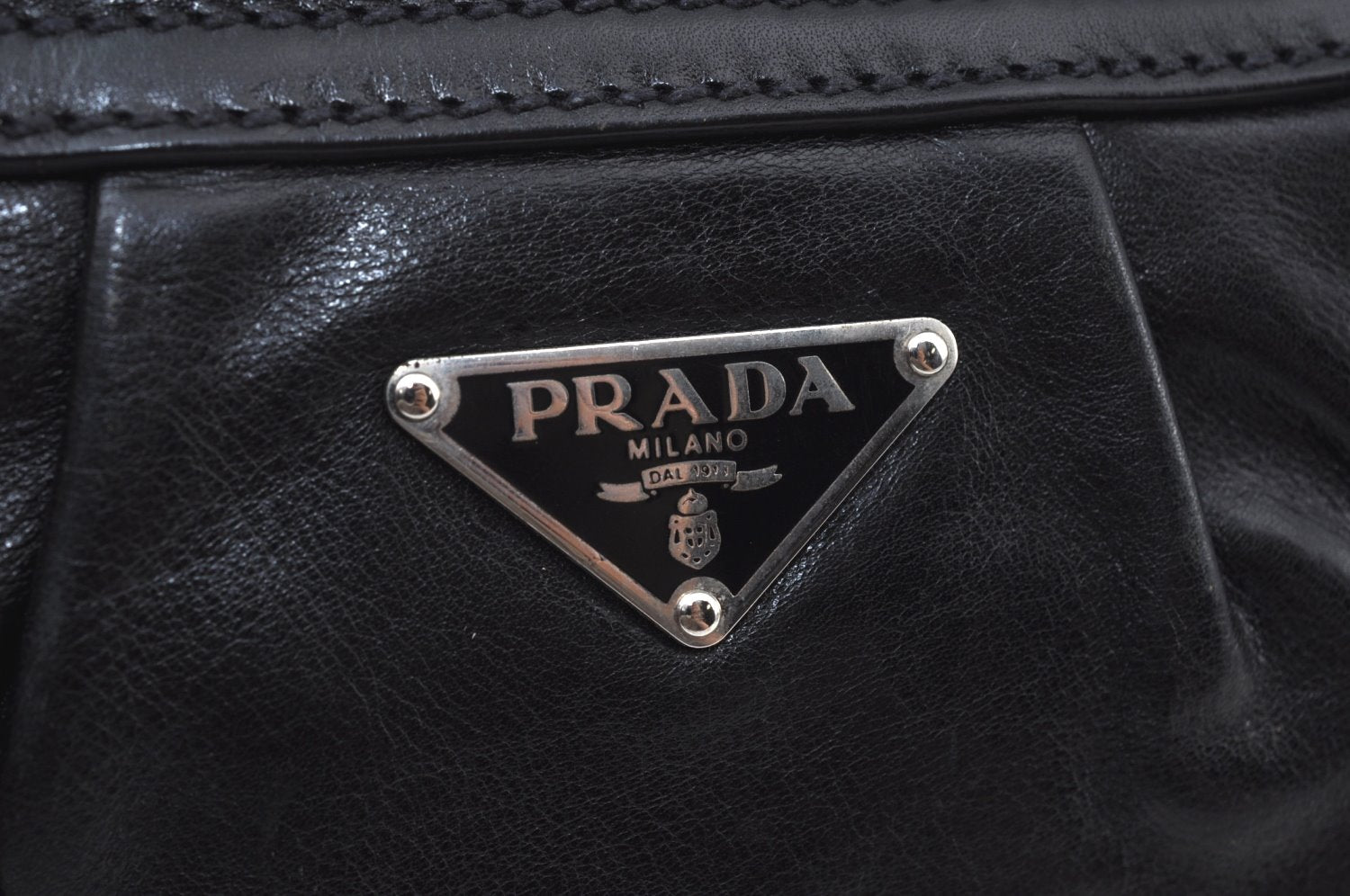 Authentic PRADA Leather Shoulder Hand Bag Purse Black K9817