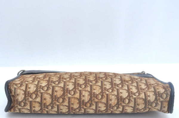 Authentic Christian Dior Trotter Clutch Bag Purse Canvas Leather Brown K9820