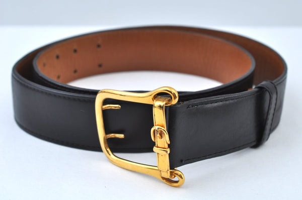 Authentic HERMES Leather Belt Size 102cm 40.2inches Black K9821