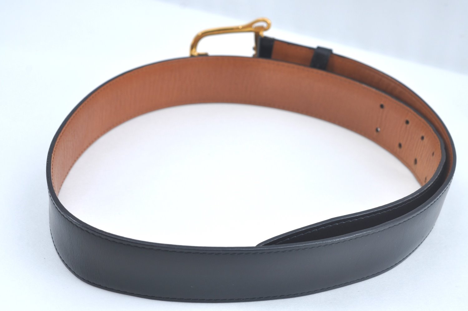 Authentic HERMES Leather Belt Size 102cm 40.2inches Black K9821