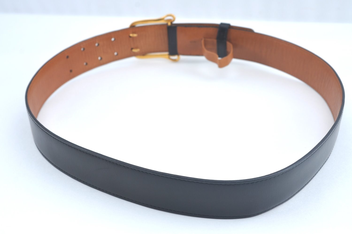 Authentic HERMES Leather Belt Size 102cm 40.2inches Black K9821