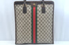 Authentic GUCCI Web Sherry Line Hand Bag GG PVC Leather Brown K9824