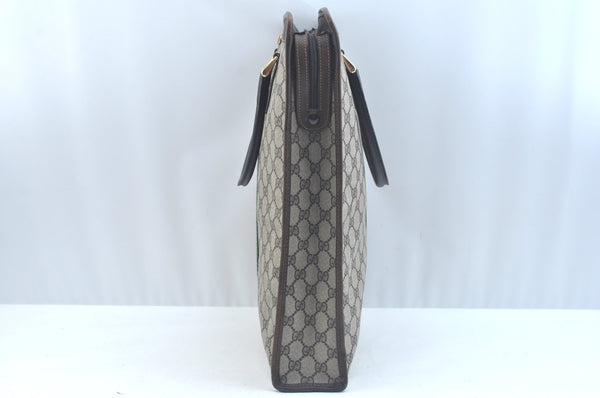 Authentic GUCCI Web Sherry Line Hand Bag GG PVC Leather Brown K9824