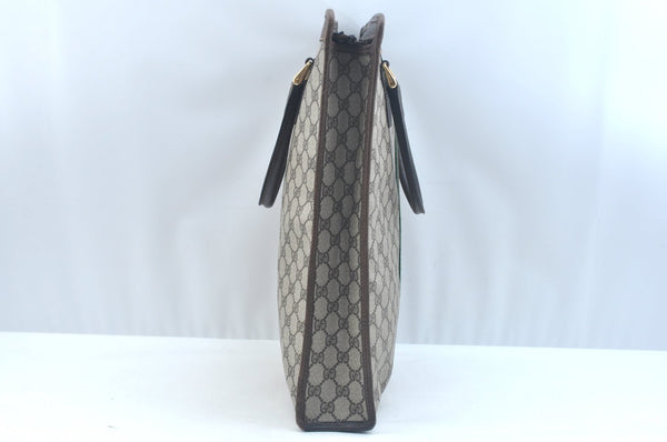 Authentic GUCCI Web Sherry Line Hand Bag GG PVC Leather Brown K9824