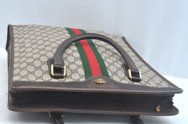 Authentic GUCCI Web Sherry Line Hand Bag GG PVC Leather Brown K9824