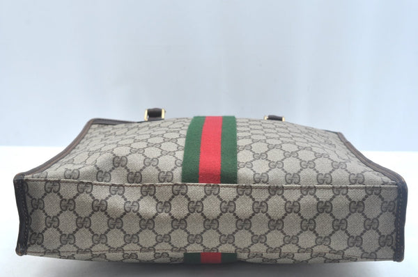 Authentic GUCCI Web Sherry Line Hand Bag GG PVC Leather Brown K9824