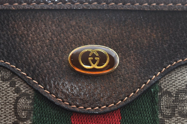 Authentic GUCCI Web Sherry Line Hand Bag GG PVC Leather Brown K9824