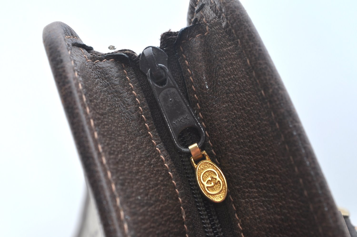 Authentic GUCCI Web Sherry Line Hand Bag GG PVC Leather Brown K9824