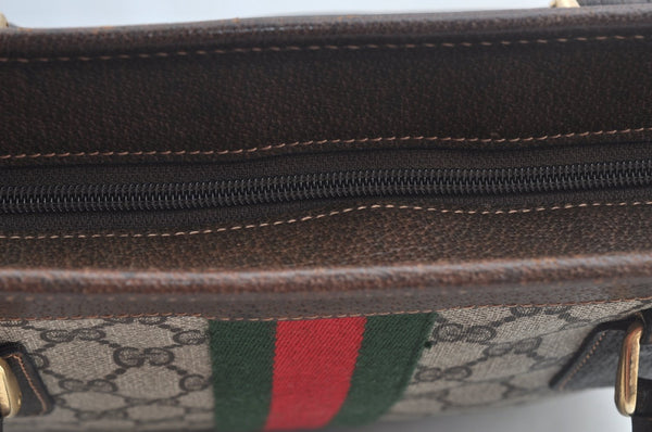 Authentic GUCCI Web Sherry Line Hand Bag GG PVC Leather Brown K9824