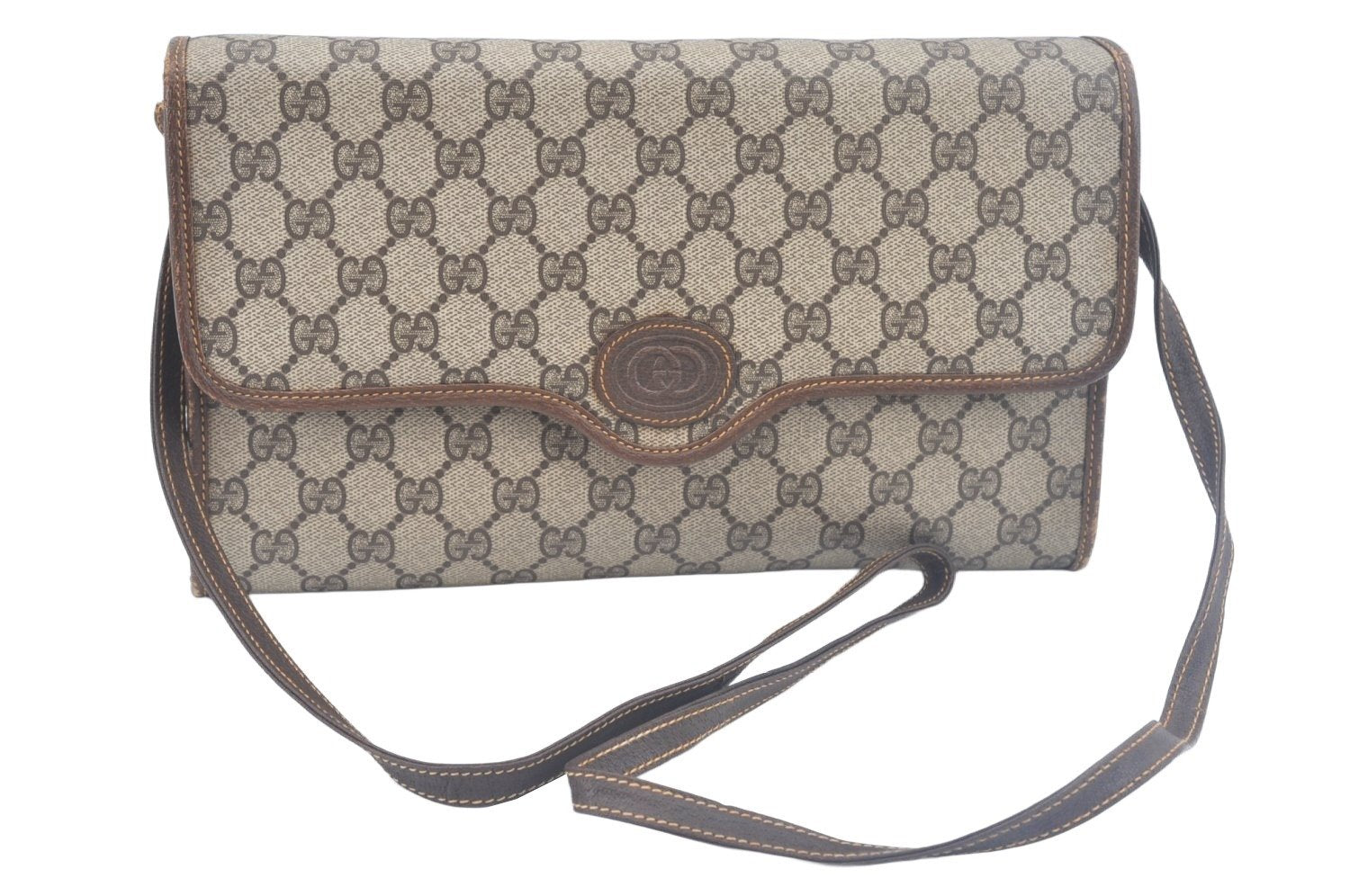 Authentic GUCCI Shoulder Cross Body Bag GG PVC Leather Brown K9827