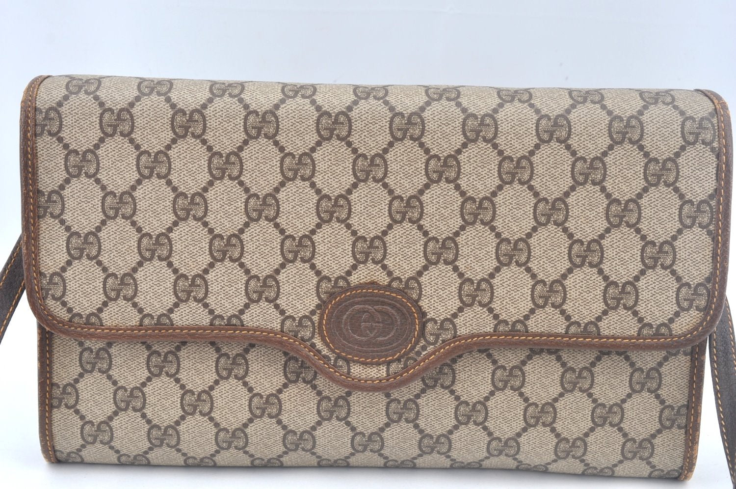 Authentic GUCCI Shoulder Cross Body Bag GG PVC Leather Brown K9827