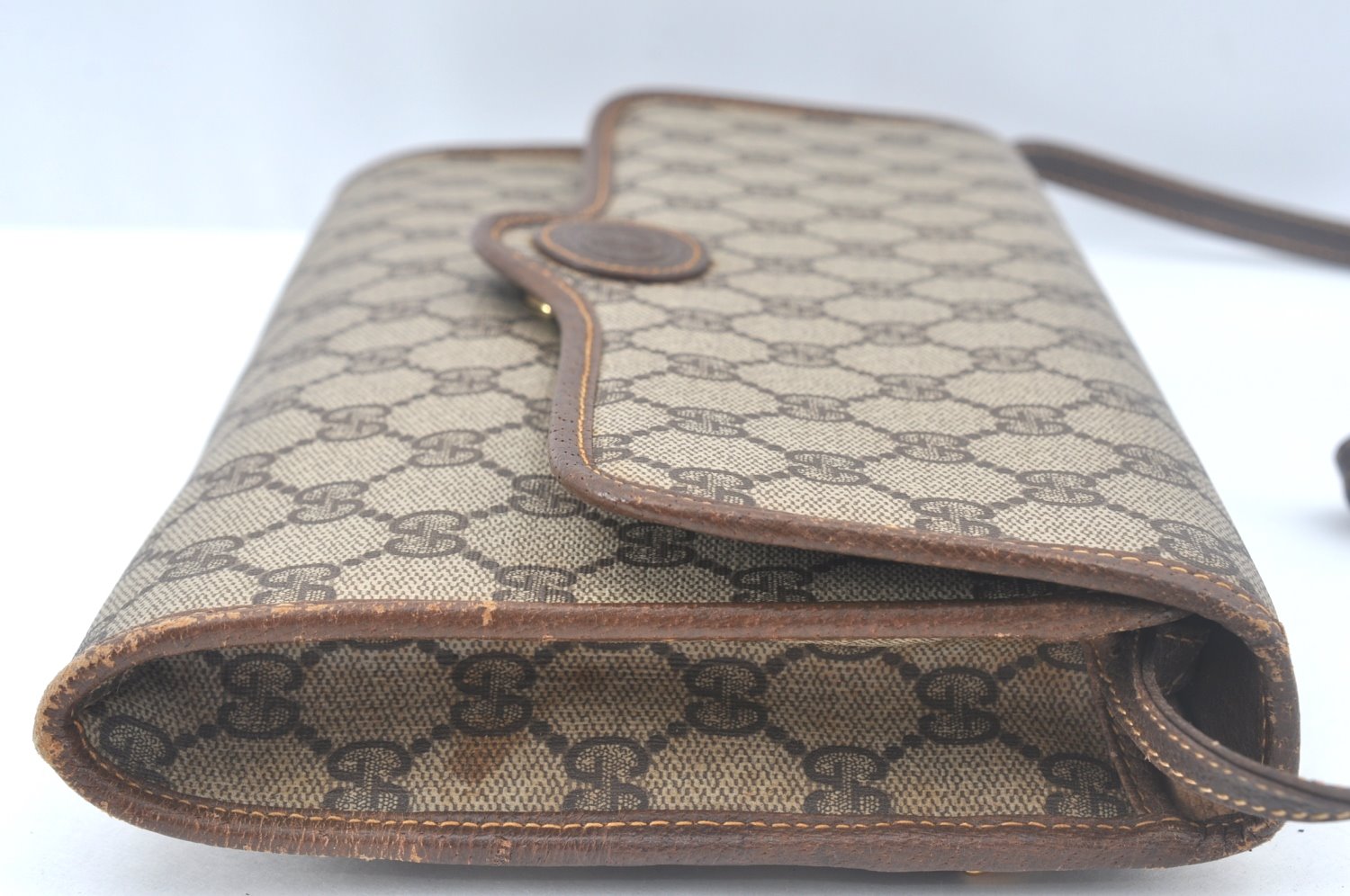 Authentic GUCCI Shoulder Cross Body Bag GG PVC Leather Brown K9827