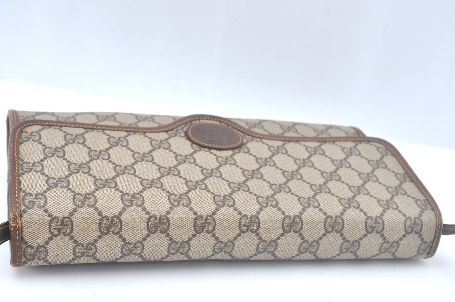 Authentic GUCCI Shoulder Cross Body Bag GG PVC Leather Brown K9827