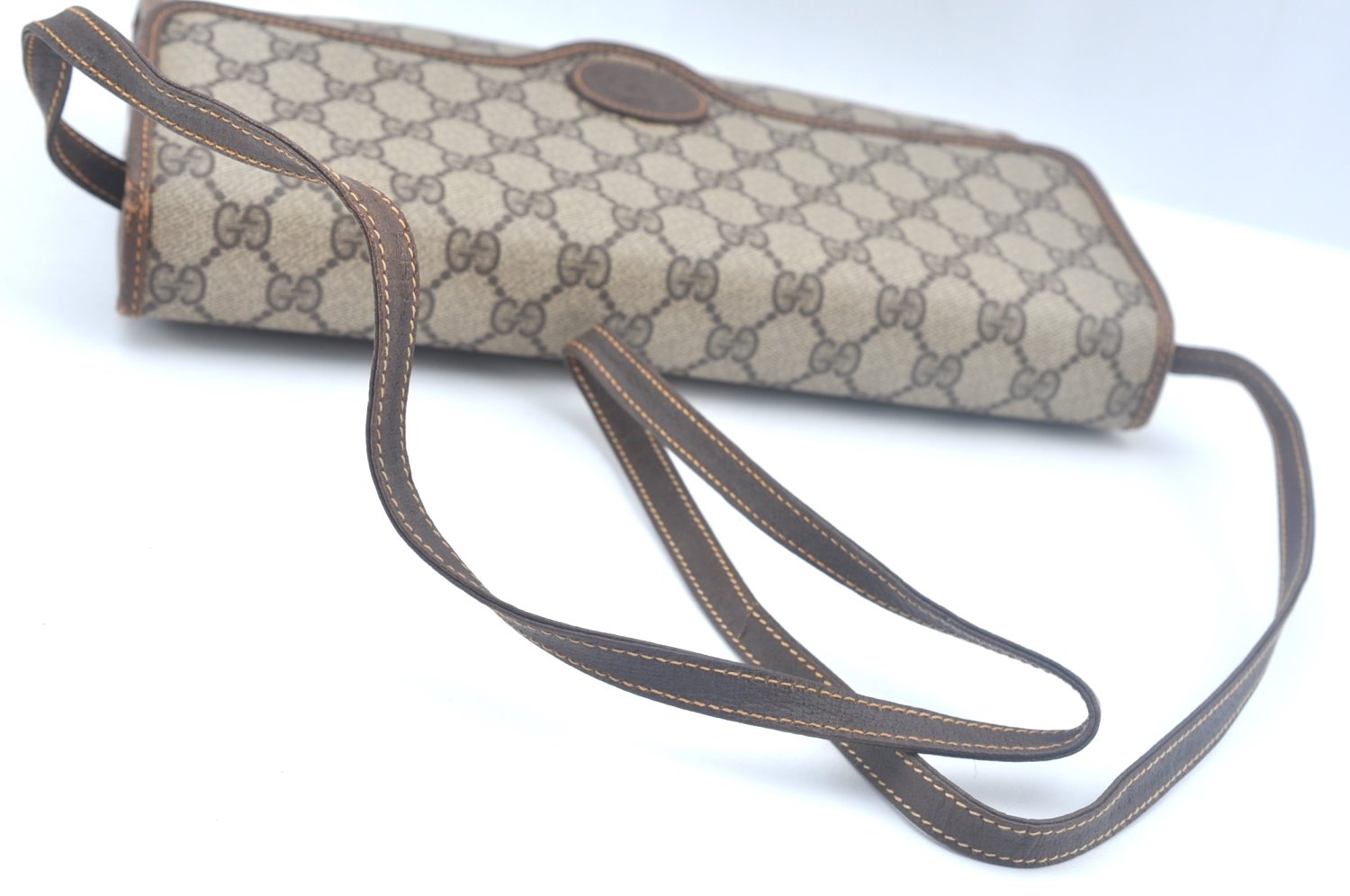 Authentic GUCCI Shoulder Cross Body Bag GG PVC Leather Brown K9827