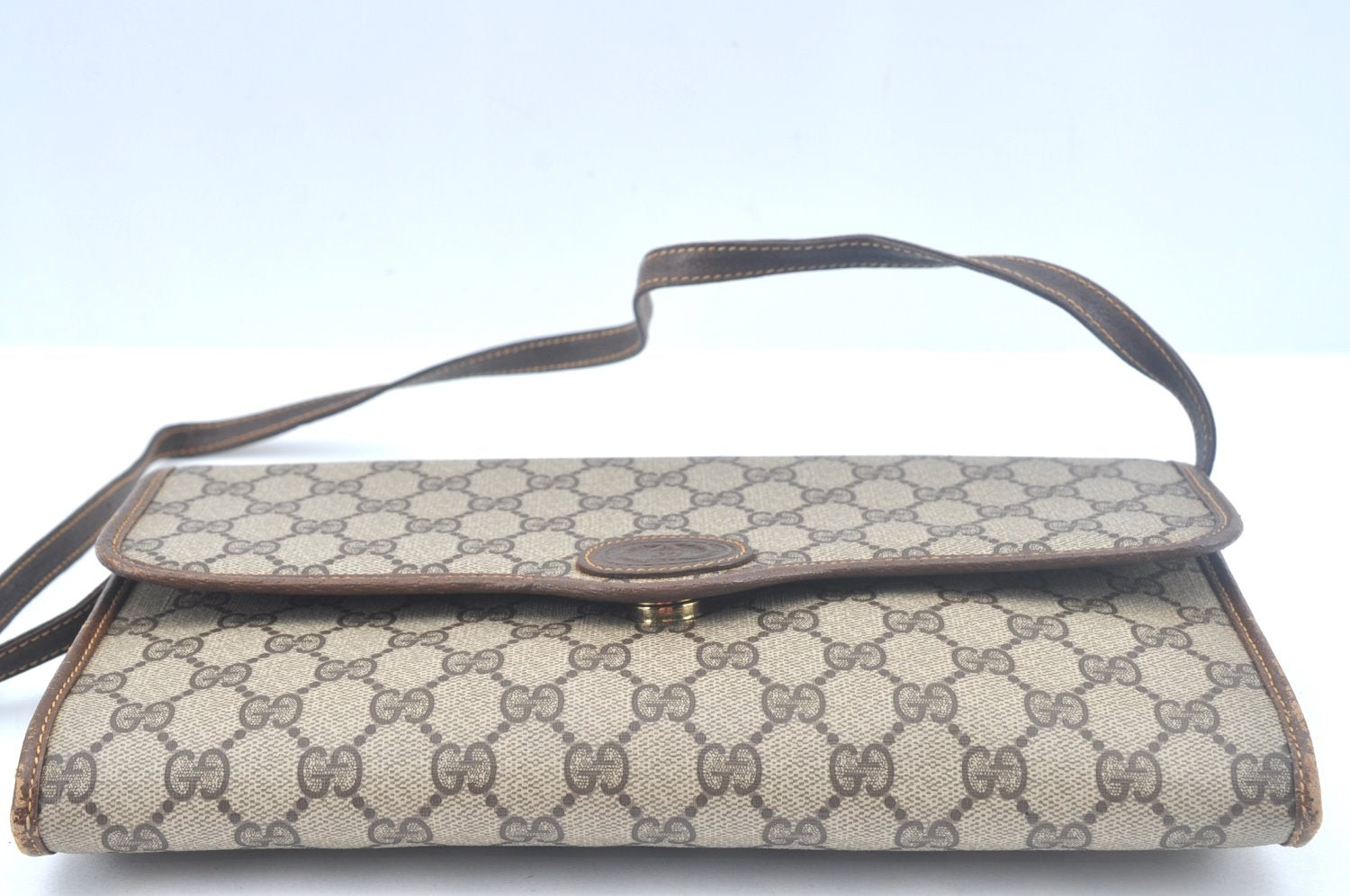 Authentic GUCCI Shoulder Cross Body Bag GG PVC Leather Brown K9827