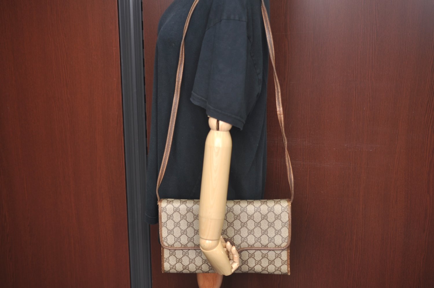 Authentic GUCCI Shoulder Cross Body Bag GG PVC Leather Brown K9827