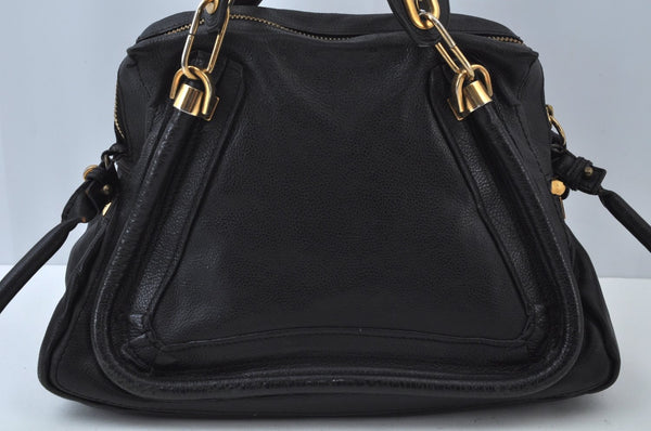 Authentic Chloe Paraty Medium 2Way Shoulder Hand Bag Purse Leather Black K9830