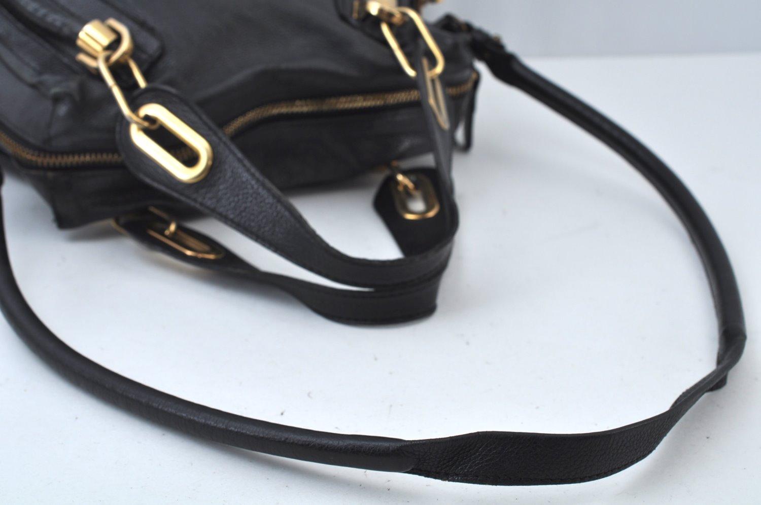 Authentic Chloe Paraty Medium 2Way Shoulder Hand Bag Purse Leather Black K9830