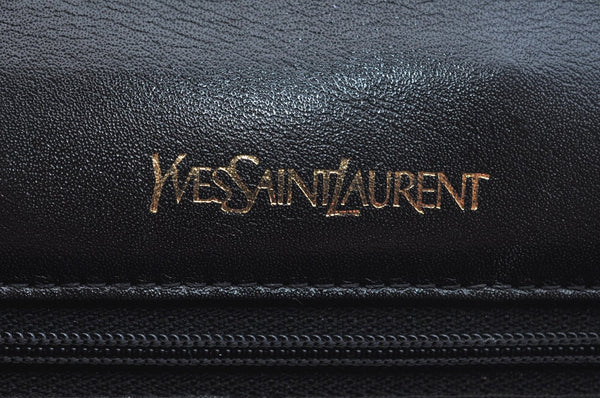 Authentic YVES SAINT LAURENT Clutch Hand Bag Purse Leather Black K9835
