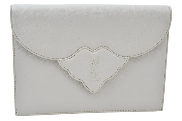 Authentic YVES SAINT LAURENT Clutch Hand Bag Purse Leather White K9837