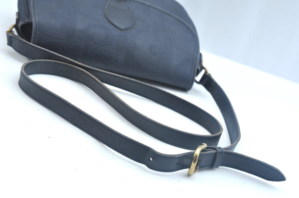 Auth Christian Dior Trotter Shoulder Cross Body Bag PVC Leather Navy Blue K9840