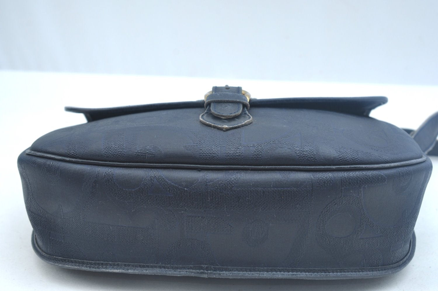 Auth Christian Dior Trotter Shoulder Cross Body Bag PVC Leather Navy Blue K9840