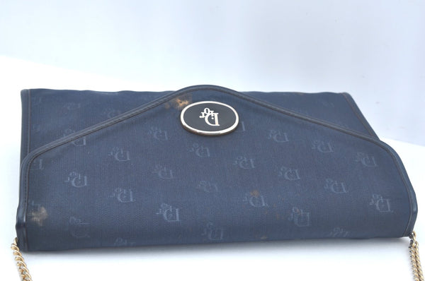 Auth Christian Dior Trotter Chain Shoulder Cross Bag Canvas Navy Blue Junk K9843