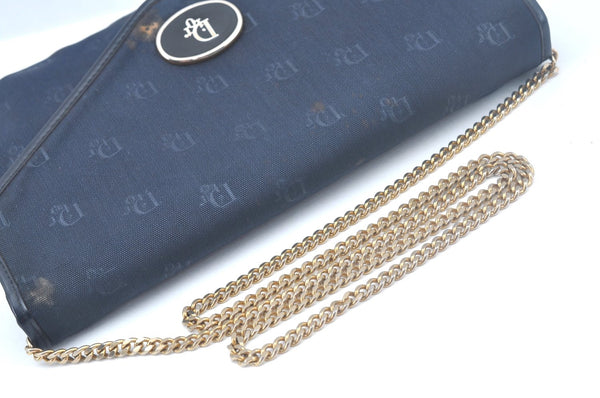 Auth Christian Dior Trotter Chain Shoulder Cross Bag Canvas Navy Blue Junk K9843