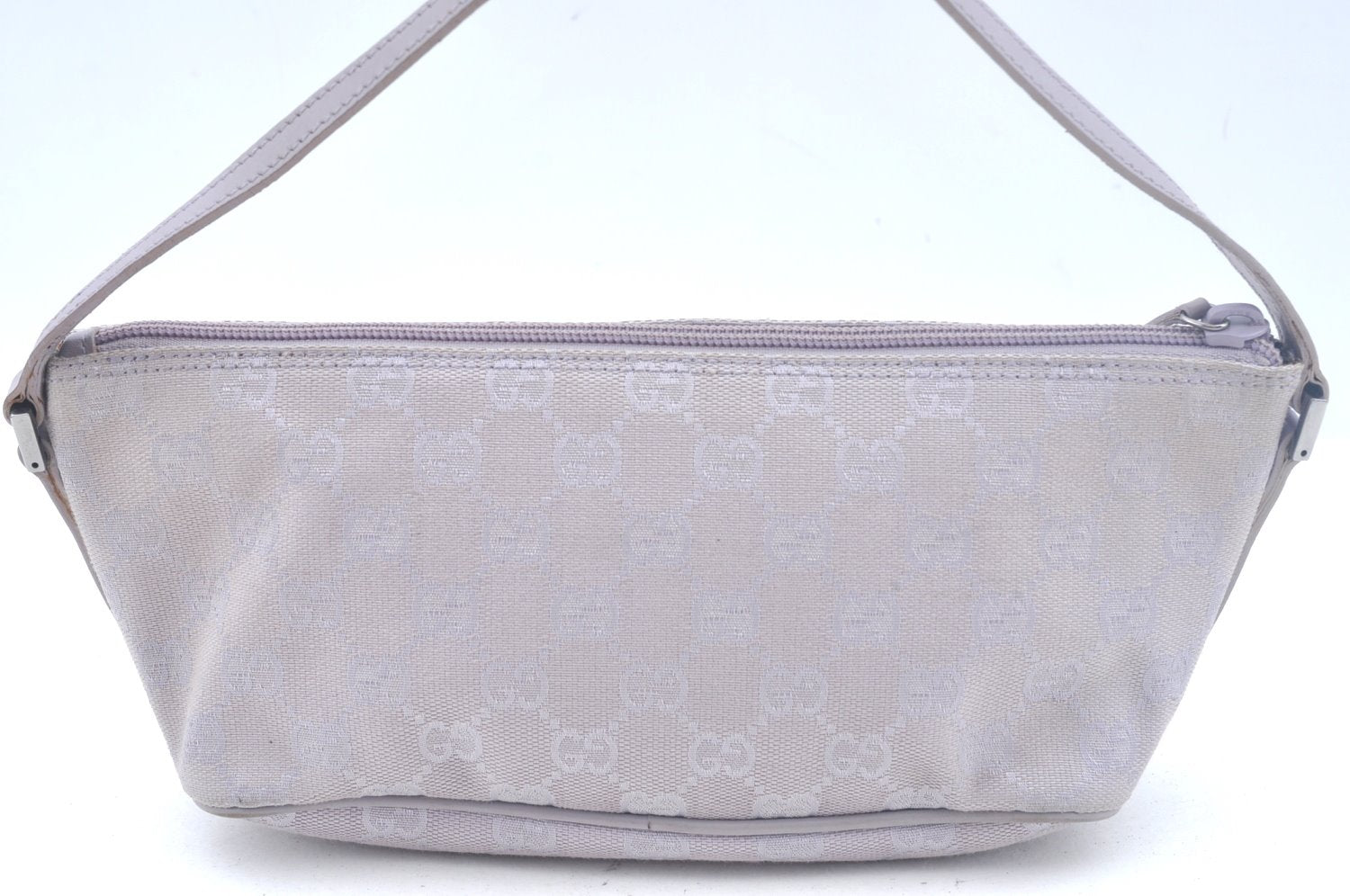 Authentic GUCCI Hand Bag Pouch Purse GG Canvas 07198 Leather Light Purple K9845