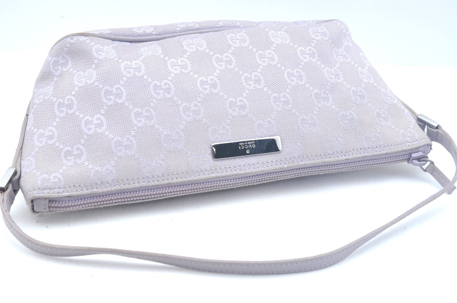 Authentic GUCCI Hand Bag Pouch Purse GG Canvas 07198 Leather Light Purple K9845