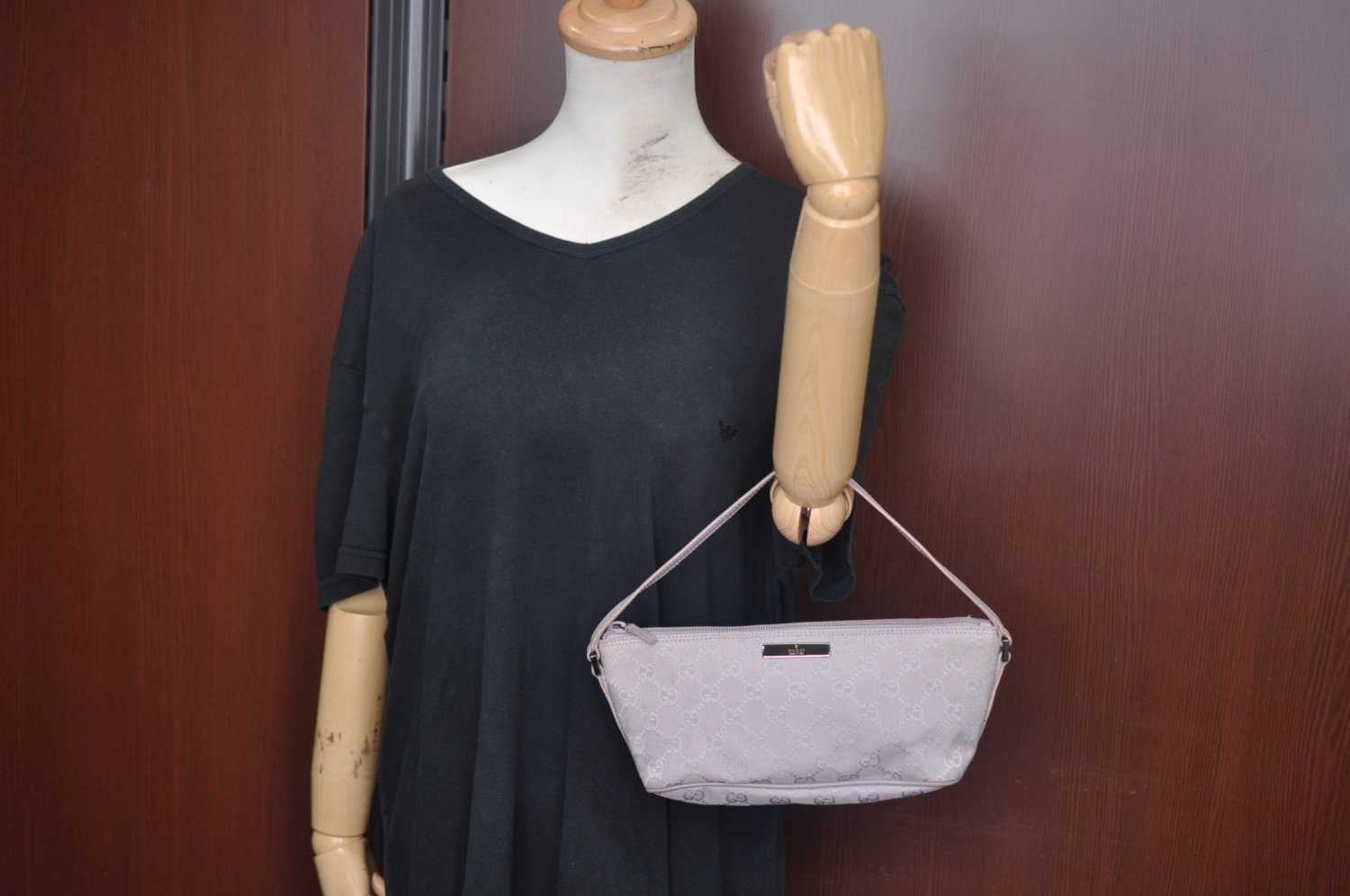 Authentic GUCCI Hand Bag Pouch Purse GG Canvas 07198 Leather Light Purple K9845